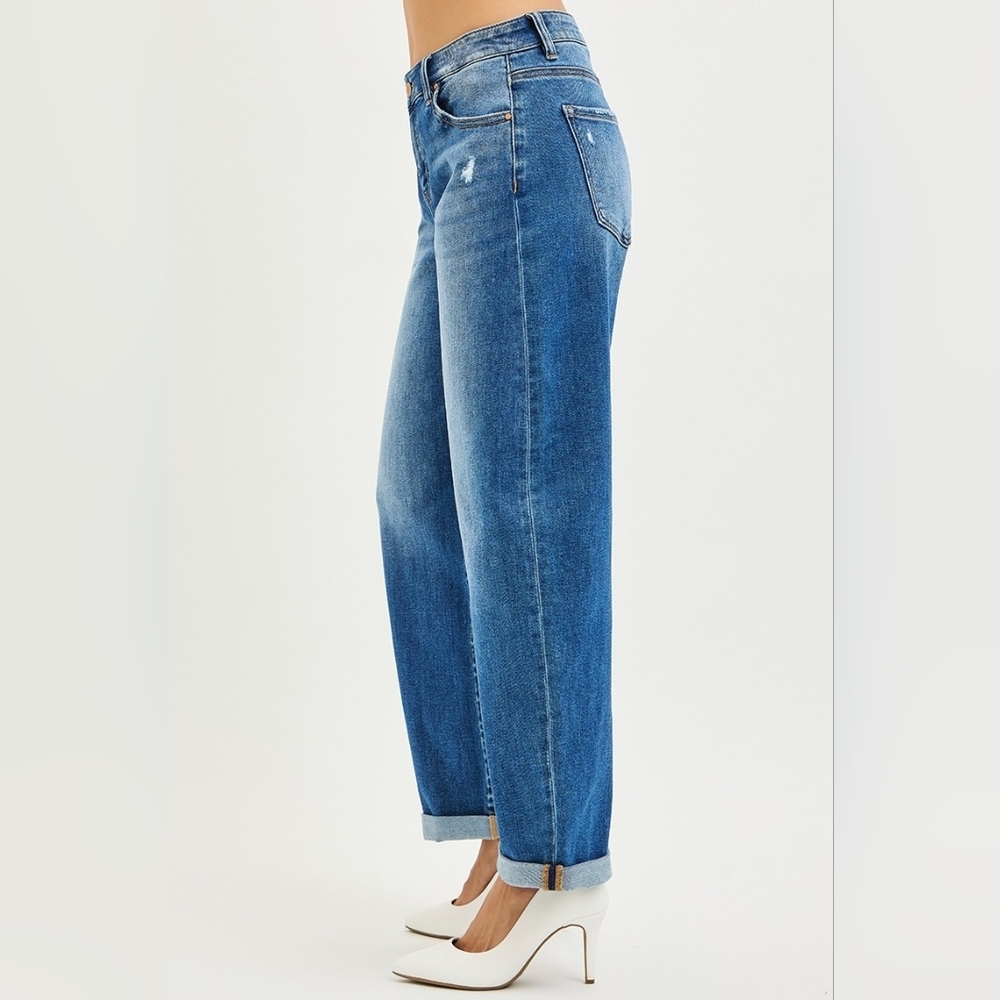 RISEN Mid Rise Dark Wash Barrel Jeans Double Roll Cuffed Full Length Various NEW - Picture 8 of 15